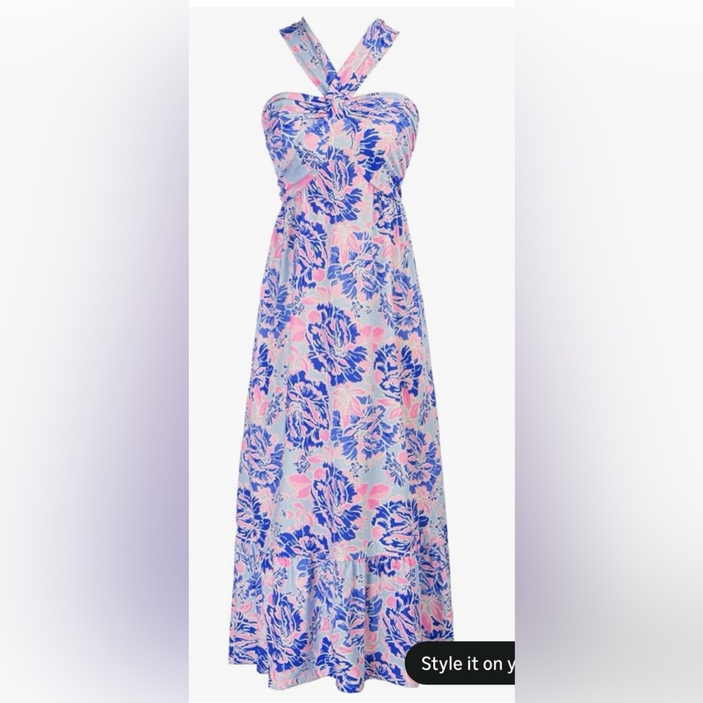 Grace Karin Floral Maxi Dress - Blue and Pink